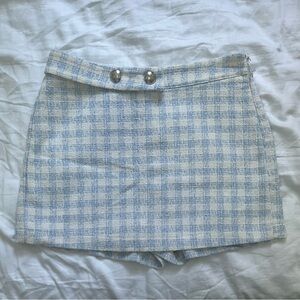 Zara Blue and White Patterned Tweed Skort